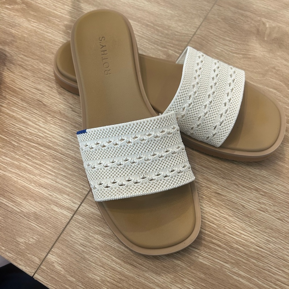 Rothy's Slide Sandal in Cream and Tan - Picture 4 of 4